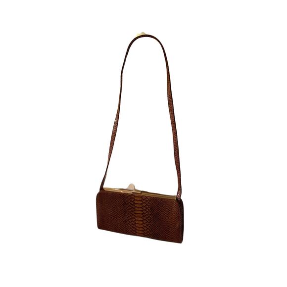 Vintage Handbags - Vintage style purse brown snake print style patent leather